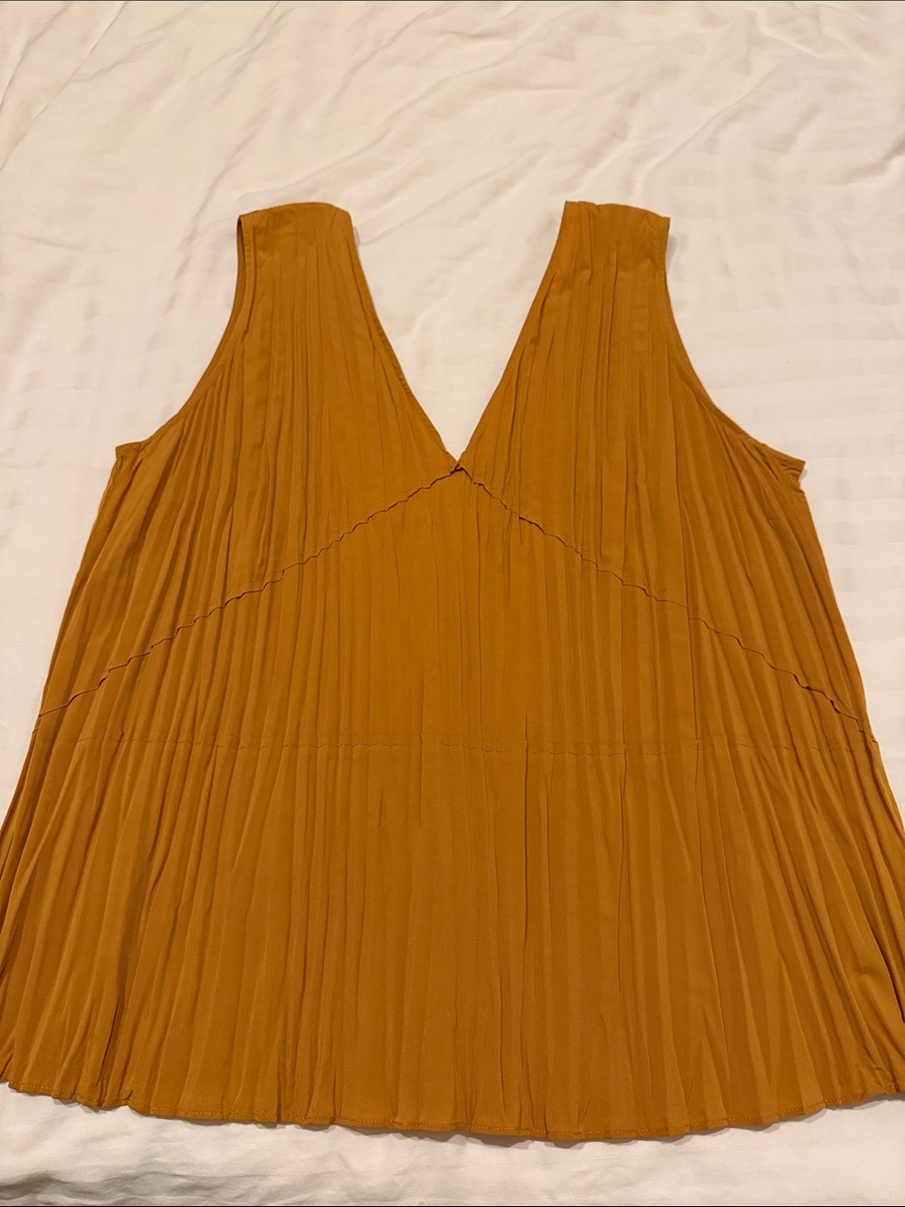 Vince Mustard Pleated V-Neck Tank